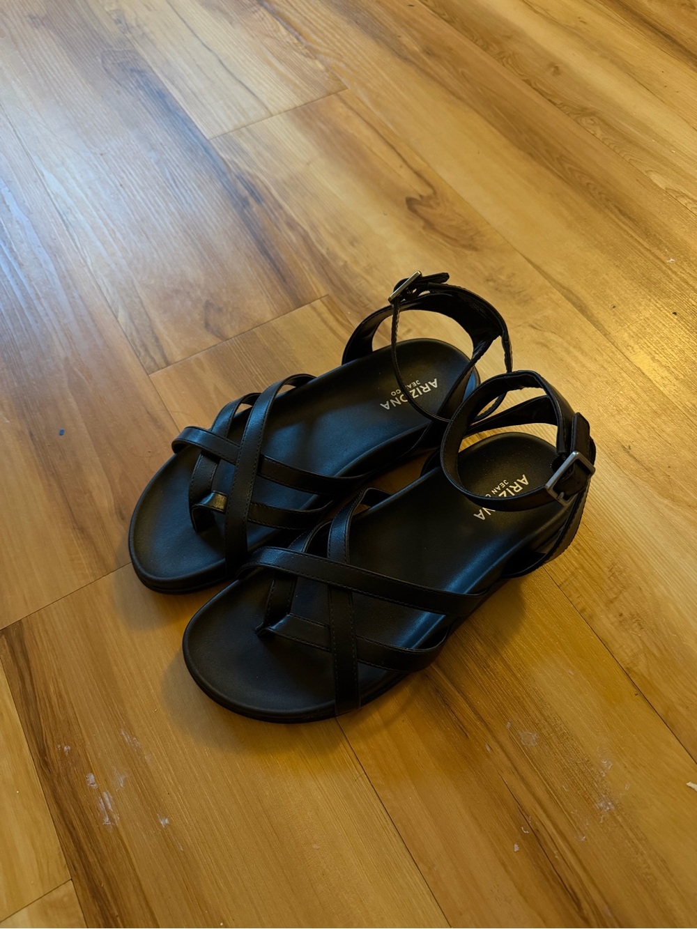Arizona Jean Company Black Cross-Strap Ankle Buckle Sandals